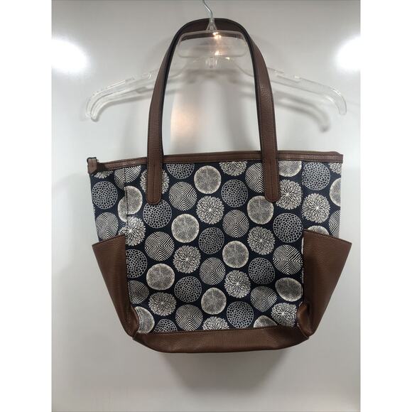 Fossil Blue White Pebbled Leather‎ Large Shopper Tote Shoulder Bag Purse Handbag - Picture 3 of 7